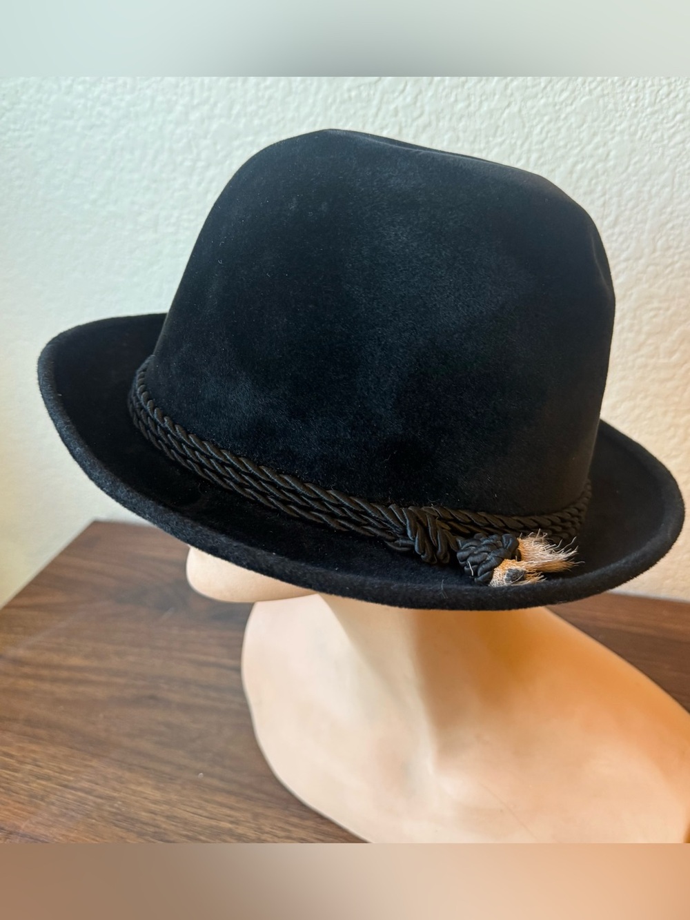 Vintage Anton Peschel Fedora Hat Black Velour Felt Soft Size 7 Germany
